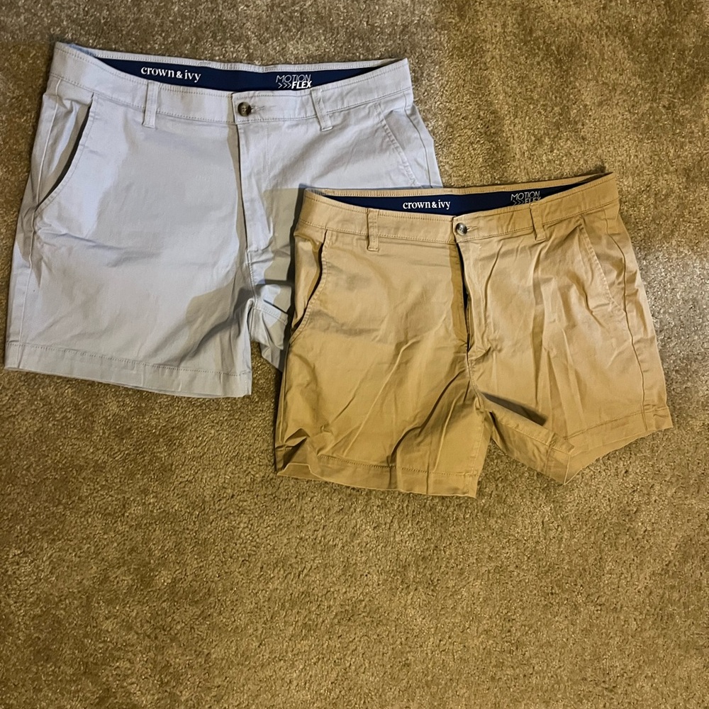 Crown & Ivy Men's Shorts Duo - Light Blue and Tan